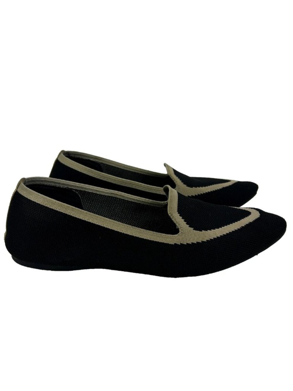 Birdies The Blackbird Slip On Pointed Toe Ballet Flats Black Tan Knit Shoes 7.5